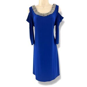R&M Richards Blue Embellished Scoop Neck Cold Shoulder Shift Dress Size 16 Plus